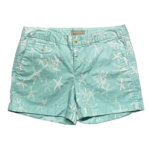 Banana Republic Tropical Shorts Aqua White Size 6 Star Fish Women's Stretch